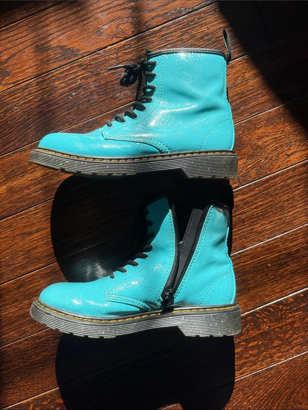 Dr. Martens Kids Teal Glitter Lace-Up Boot